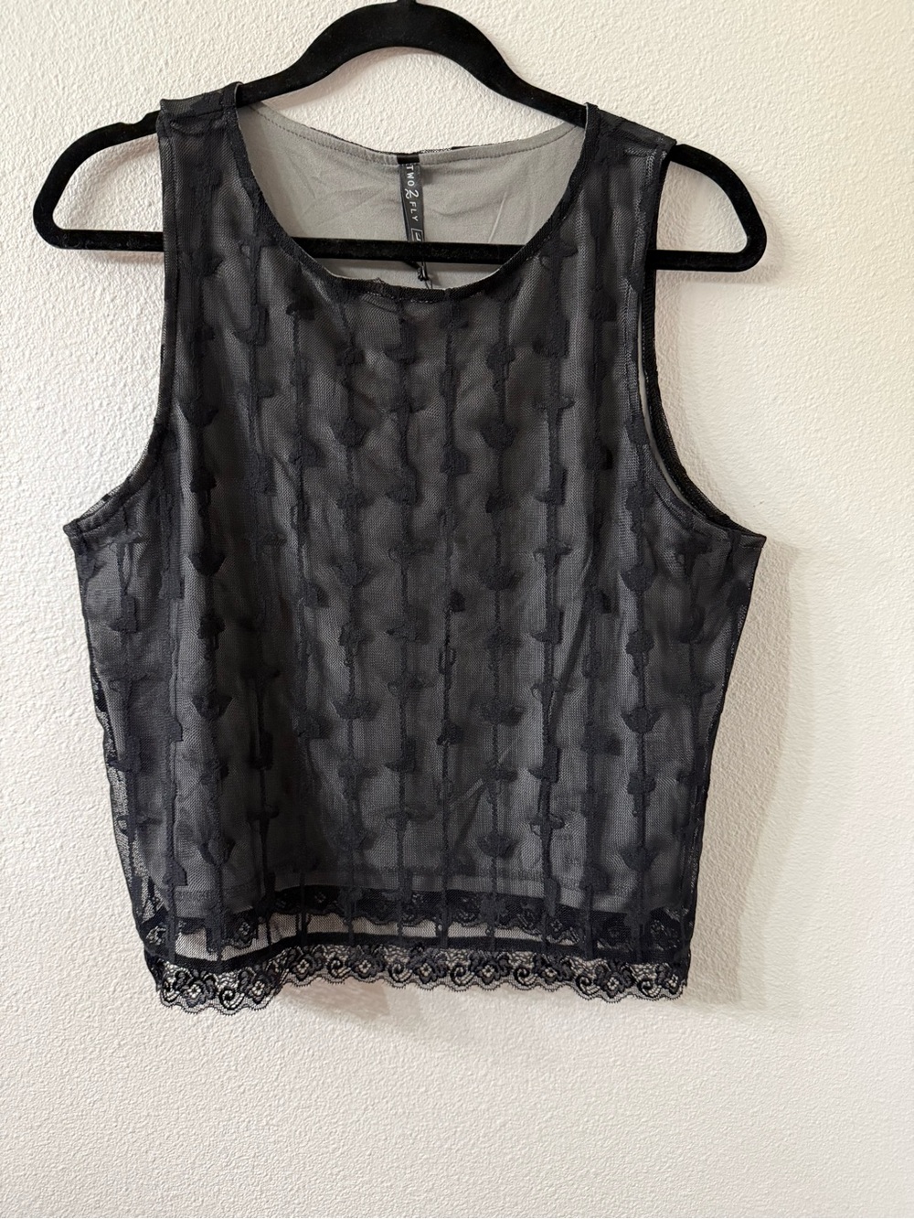 2 Fly Co Western Motif Lace Trim Fully Lined Tank Top – Black – Size Large